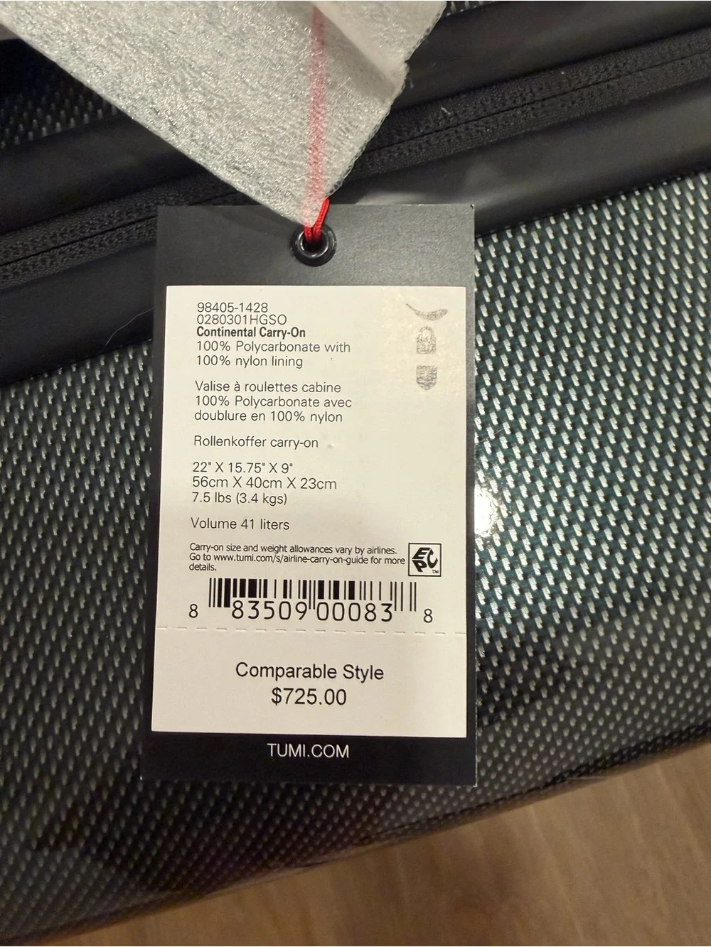 Tumi Gray Textured Hardside Spinner Carry-On